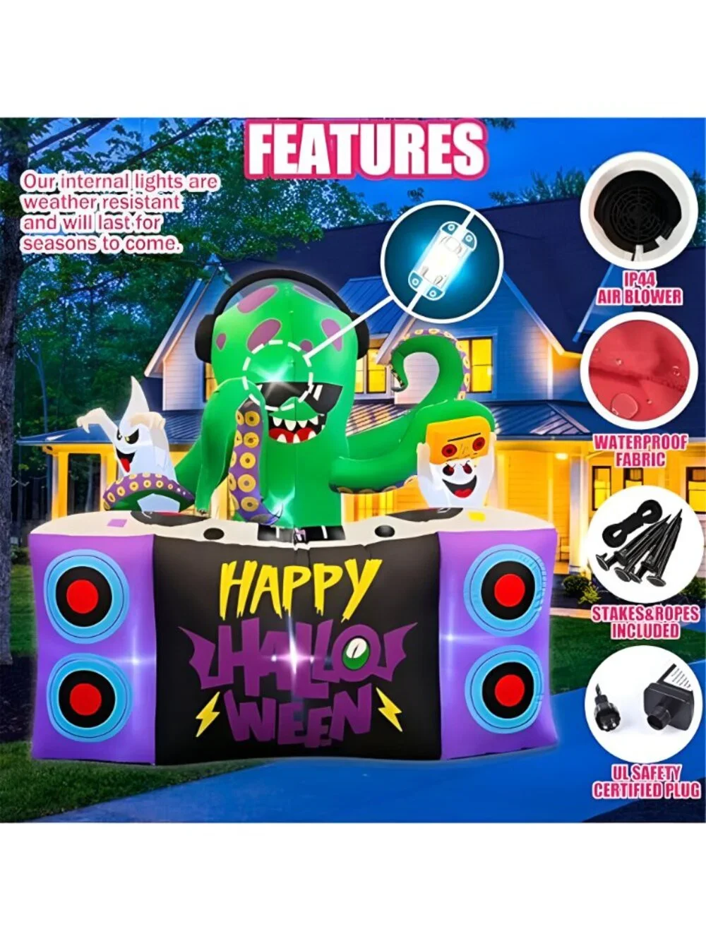 Halloween Inflatables 6FT DJ Octopus Playing Music on Turntable